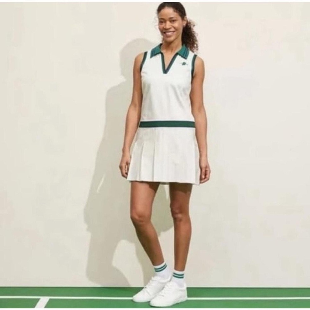 Prince Pickleball Tennis Collared Pleated Dress White Green Large NWT
